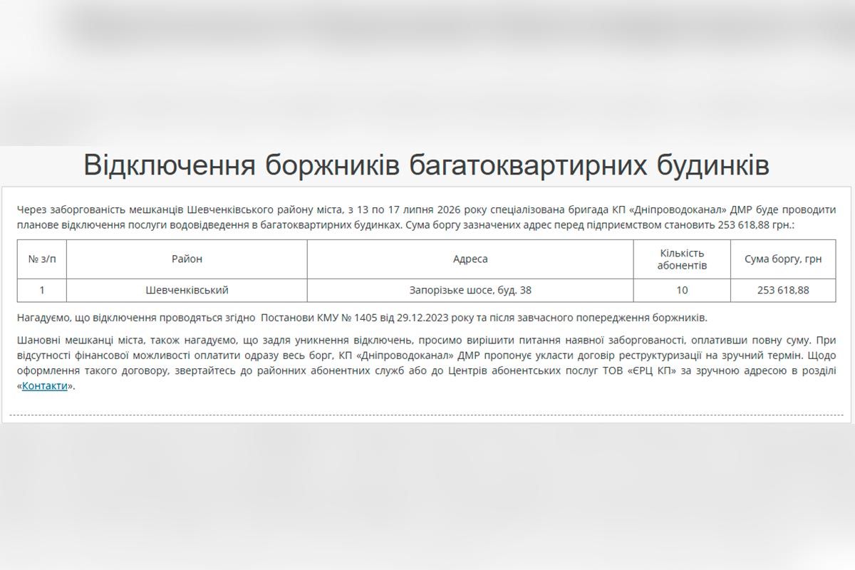 Відключення багатоквартирних будинків 
