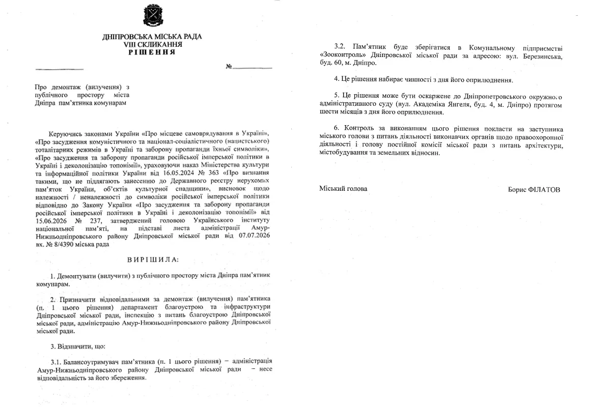 Документ городского совета Днепра