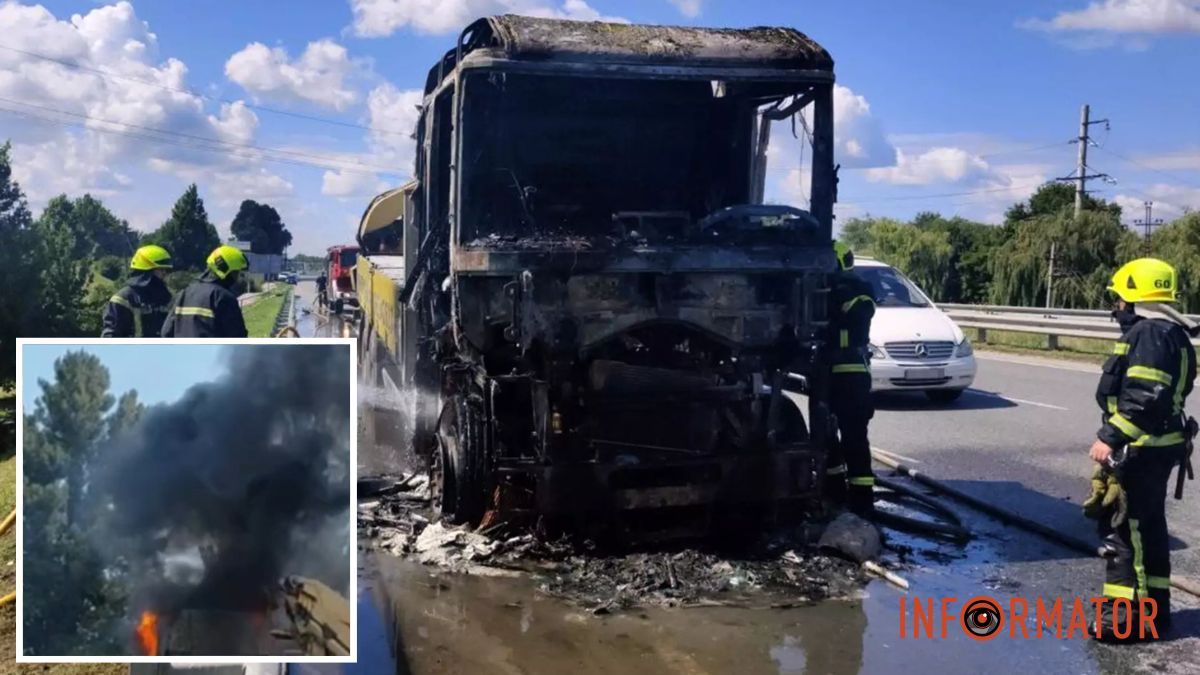 На трасі у Дніпровському районі загорілася вантажівка Renault Magnum
