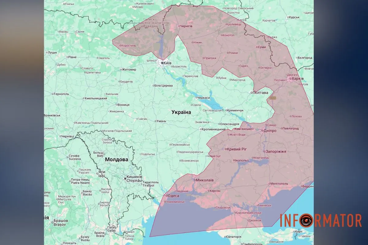 Красной зоной указана территория, куда могут залетать русские реактивные дроны