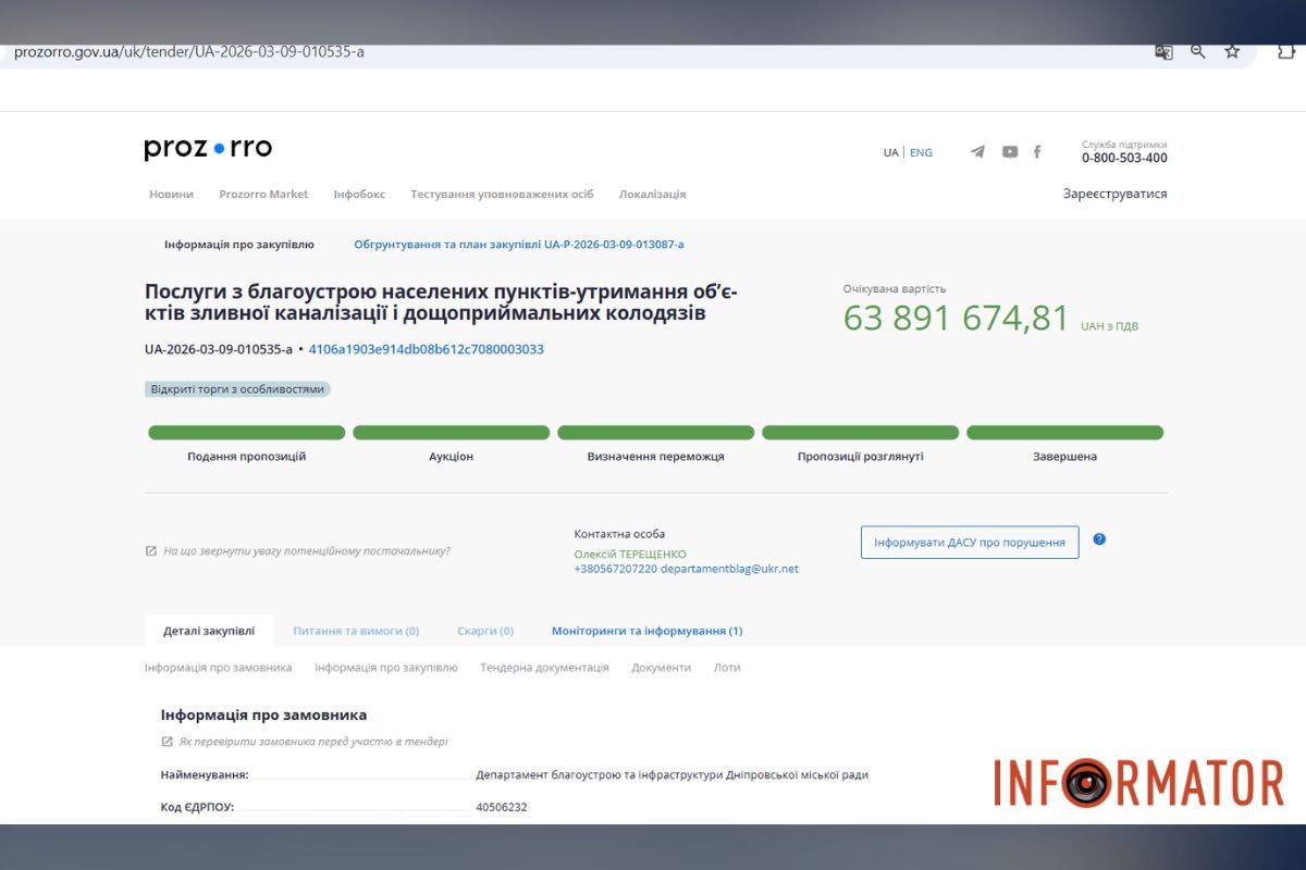 Тендер на 63 мільйони гривень