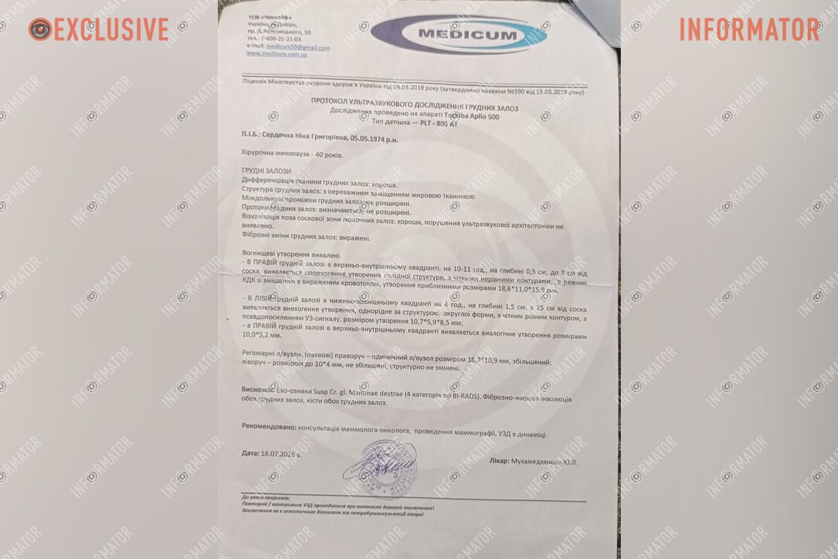Протокол ультразвукового дослідження грудних залоз допом 5