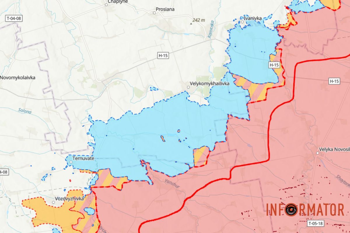 Синім кольором позначено вже звільнену територію