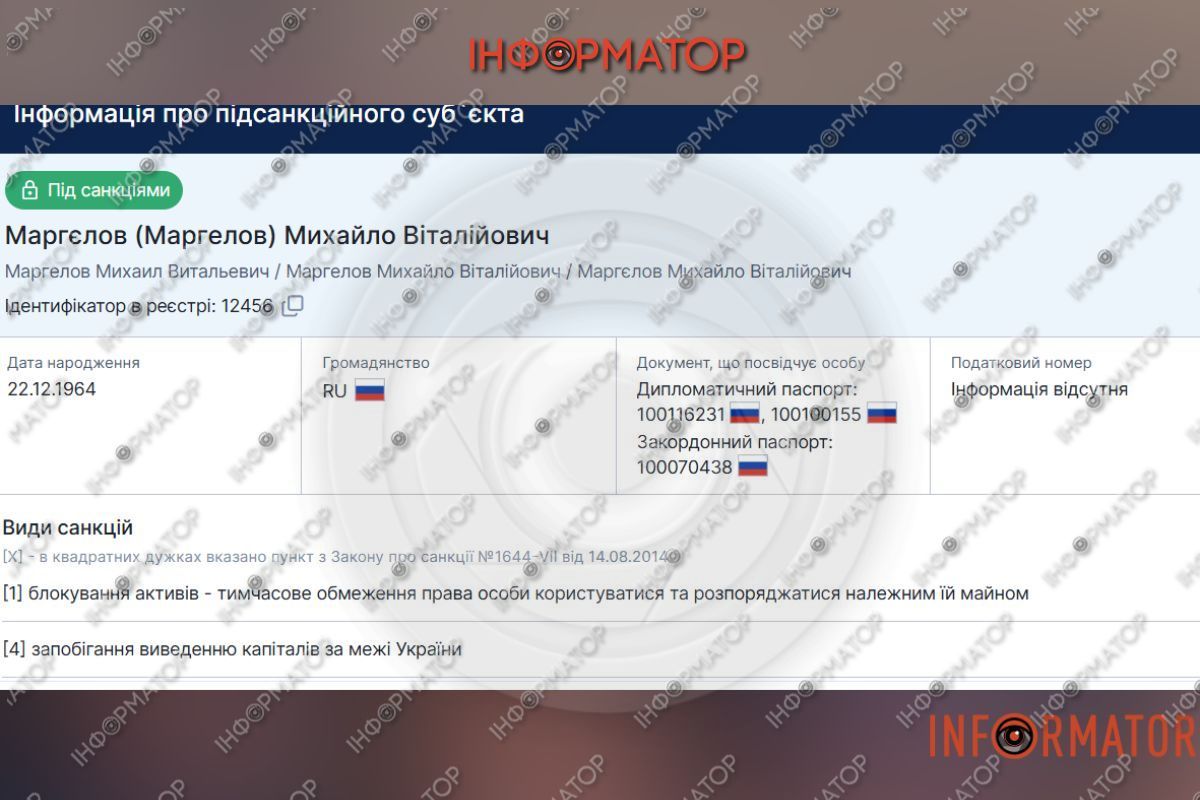 Онук Маргелова знаходиться під санкціями РНБО Онук Маргелова знаходиться під санкціями РНБО