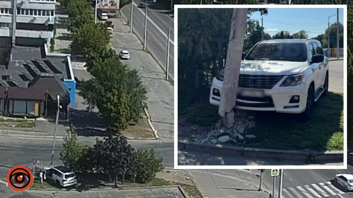 У Дніпрі на Сонячній Набережній 20-річна водійка Lexus без прав врізалася у стовп: момент ДТП