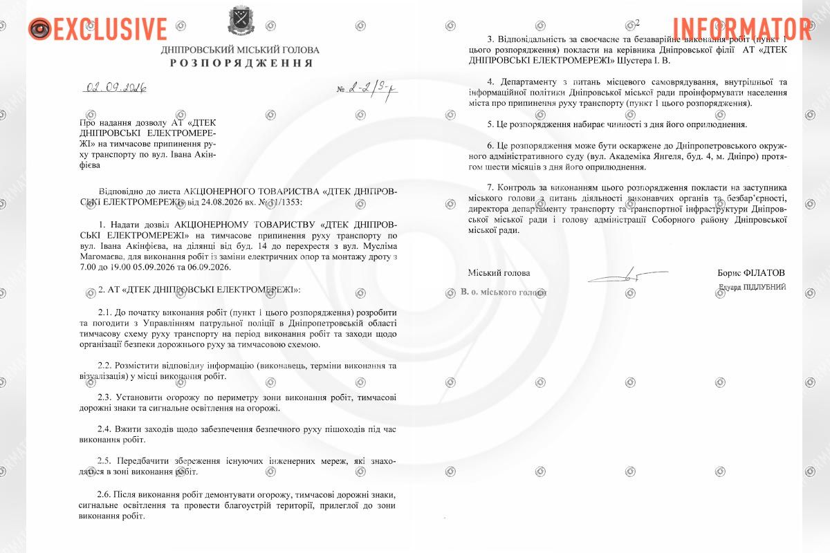 Документ міської ради про перекриття 