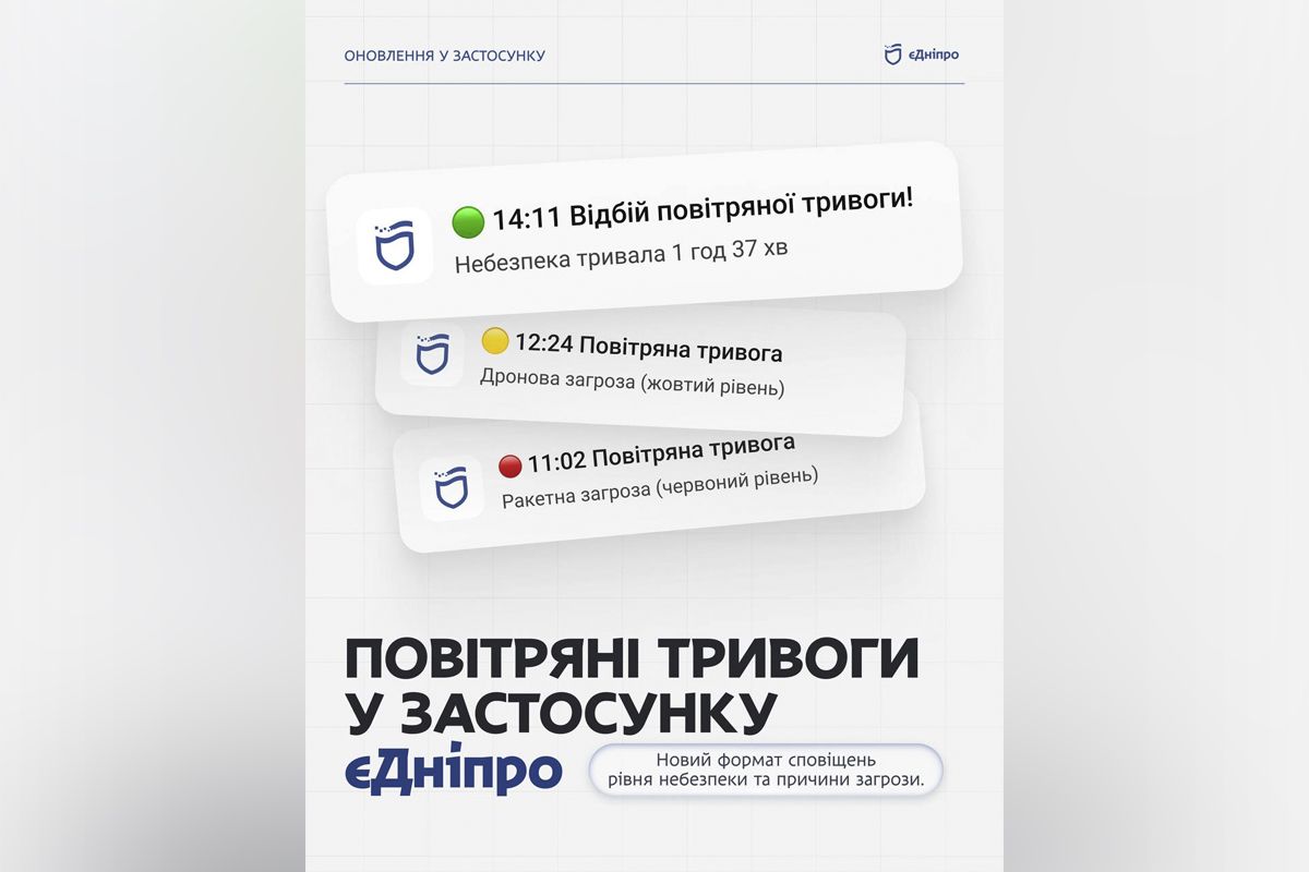 У застосунку «єДніпро» змінили формат сповіщень про повітряні тривоги