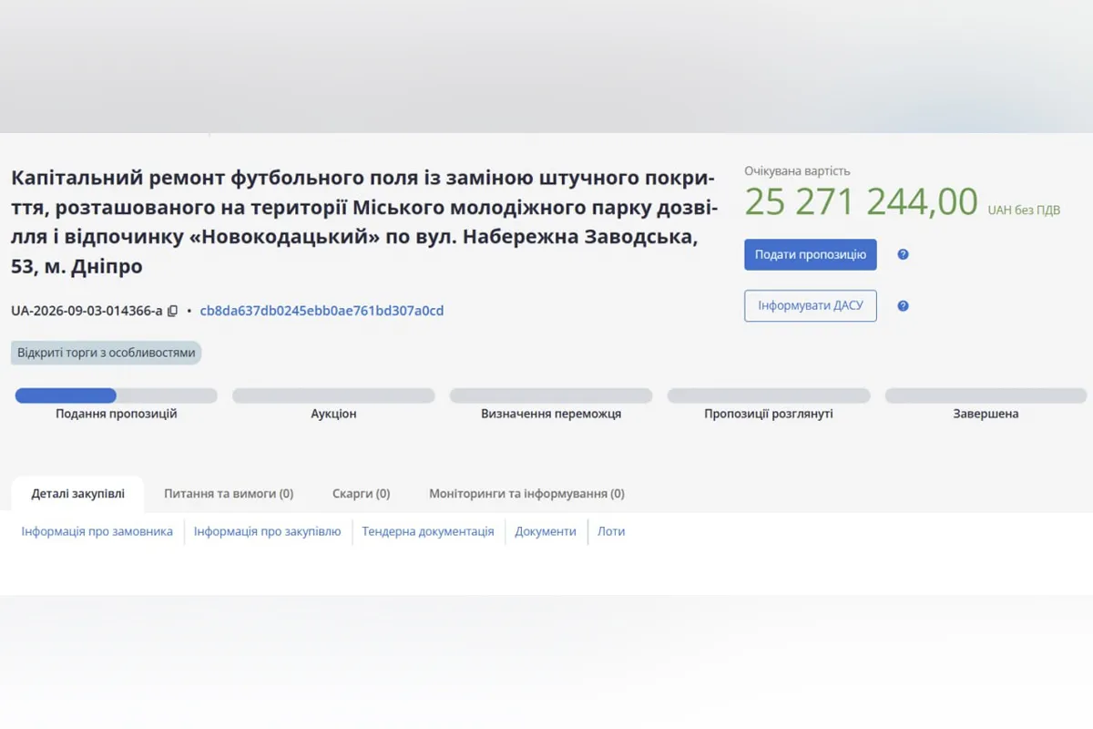 В Днепре планируют капитально отремонтировать футбольное поле на территории Городского молодежного парка досуга и отдыха «Новокодакский» В Днепре планируют капитально отремонтировать футбольное поле на территории Городского молодежного парка досуга и отдыха «Новокодакский»