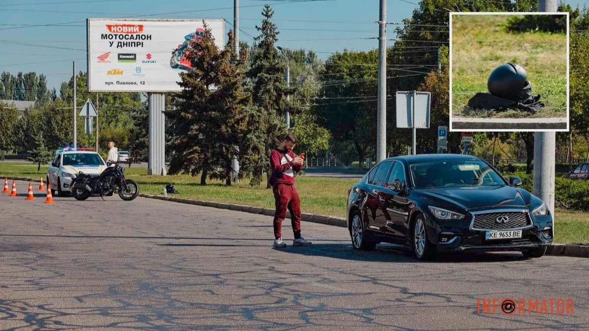 У Дніпрі на Набережній Перемоги біля Neftek зіткнулися мотоцикл та Infiniti: перші деталі