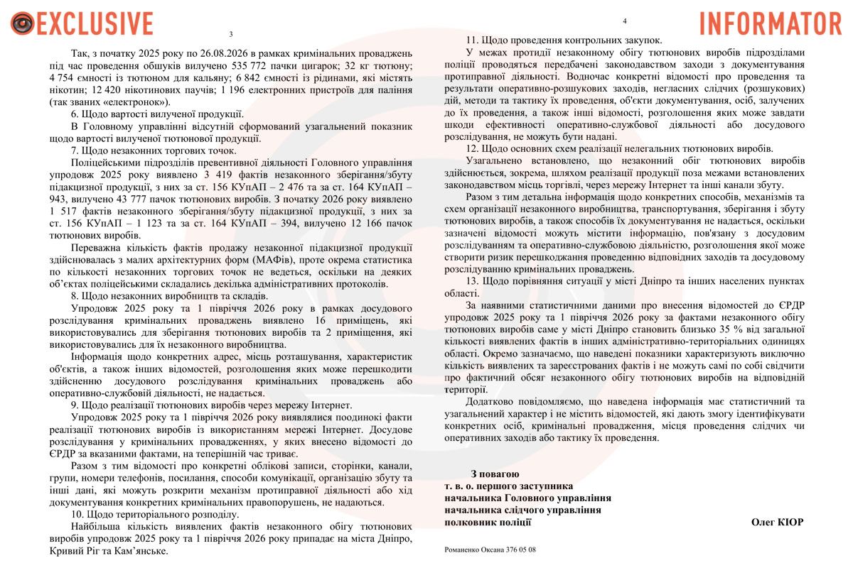 Відповідь на запит ГУНП у Дніпропетровській області. Частина 2