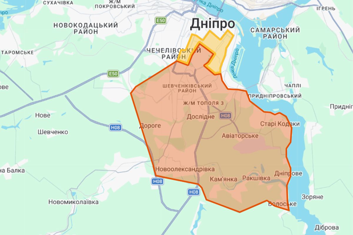 Карта зони тимчасового відключення