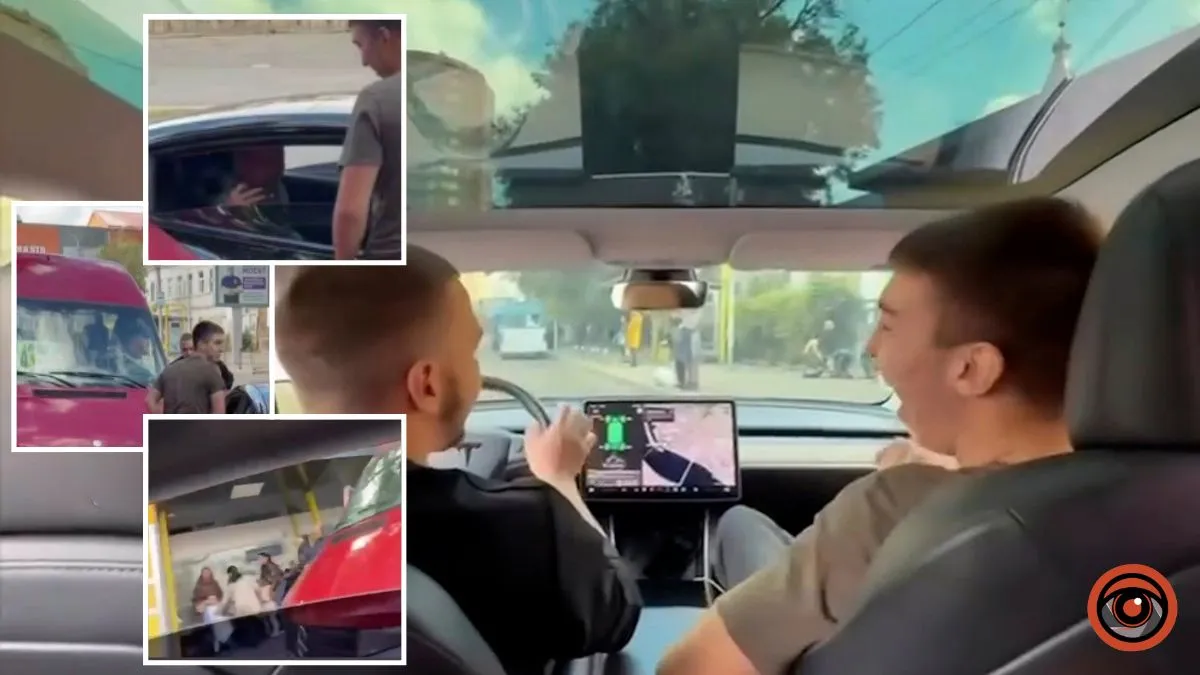 Влетіли у маршрутку в центрі Дніпра: молодики з Tesla вирішили похизуватися на відео невдалим дрифтом