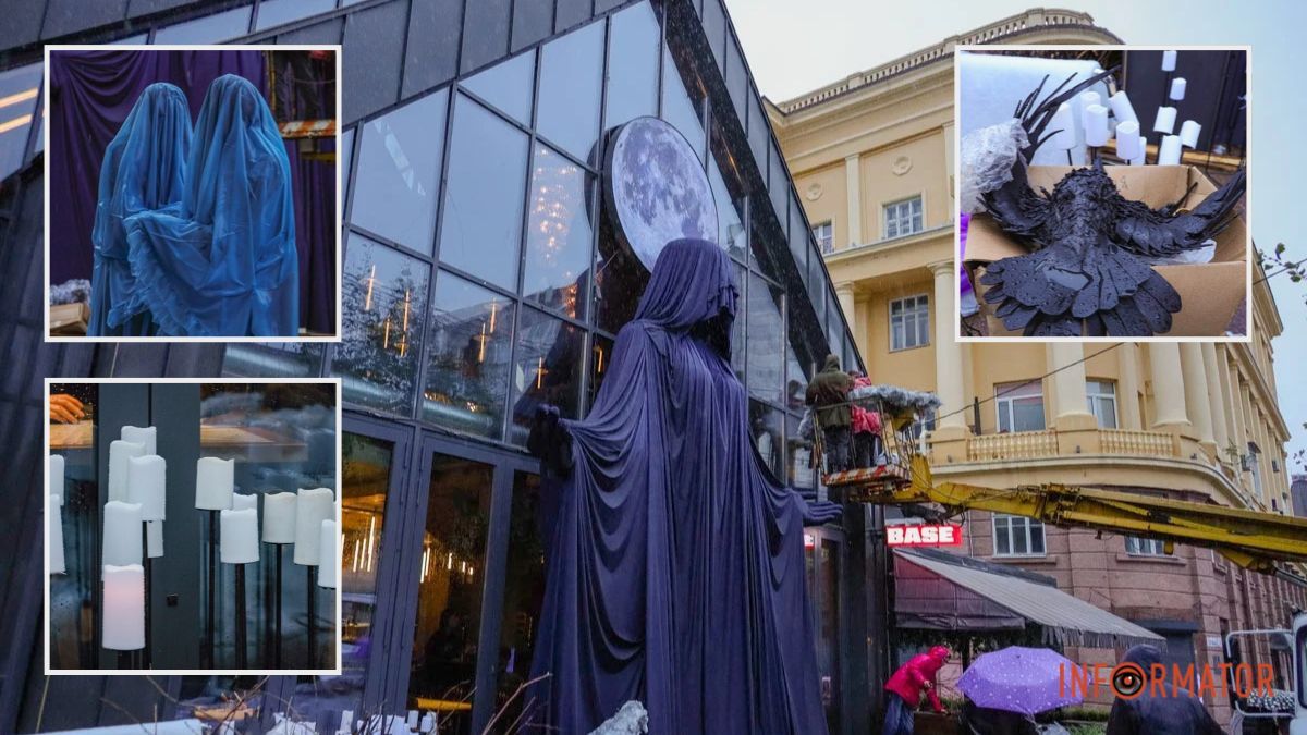 П’ятиметрова жінка у синьому балахоні: на вулиці Короленка у Дніпрі монтують містичні декорації