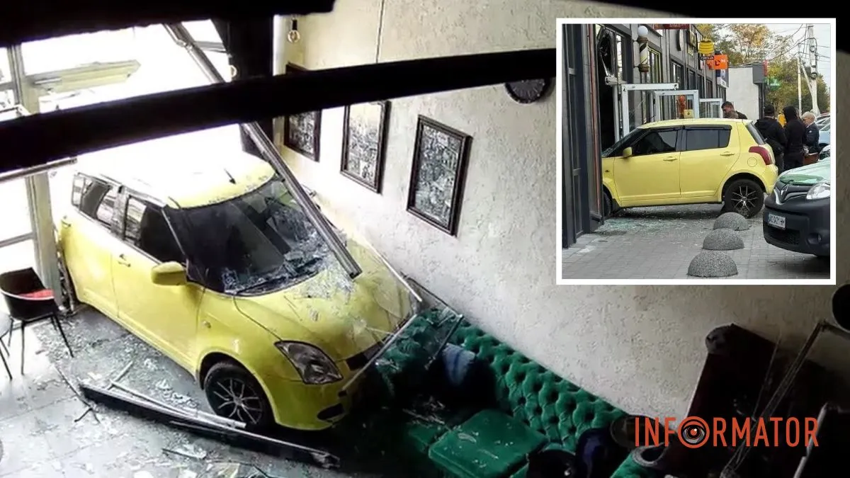 У Дніпрі на Тополі Suzuki влетів в барбершоп Ashad: відео моменту ДТП
