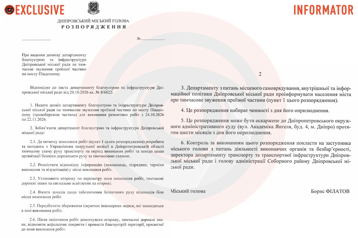 Проект распоряжения городского головы Днепра