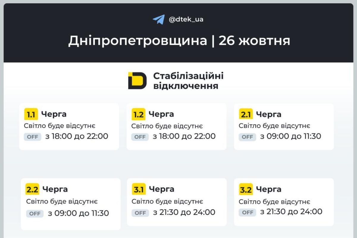 Так вимикатимуть світло абонентам ДТЕК