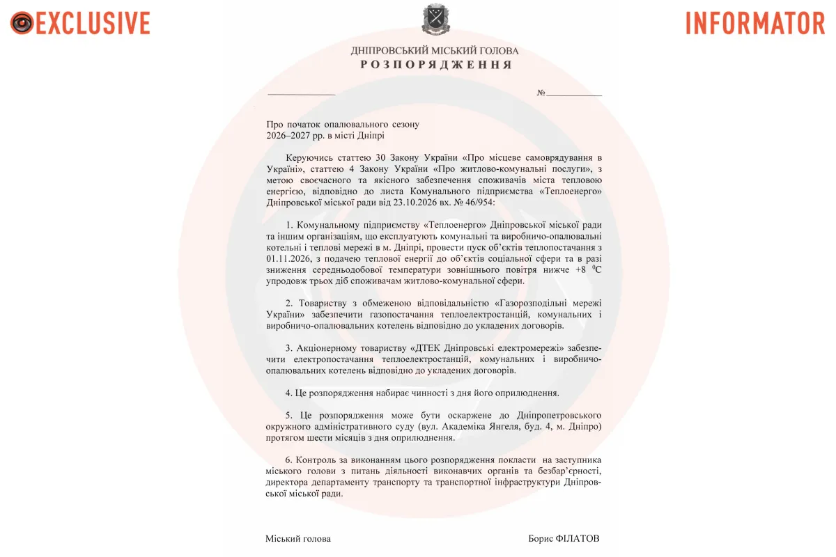 Проєкт розпорядження міського голови Дніпра