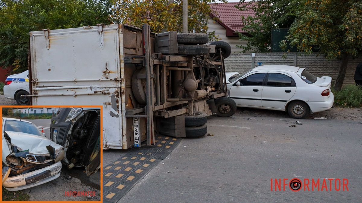 У Дніпрі на Зразковій після зіткнення з Daewoo Lanos перекинулася «ГАЗель»