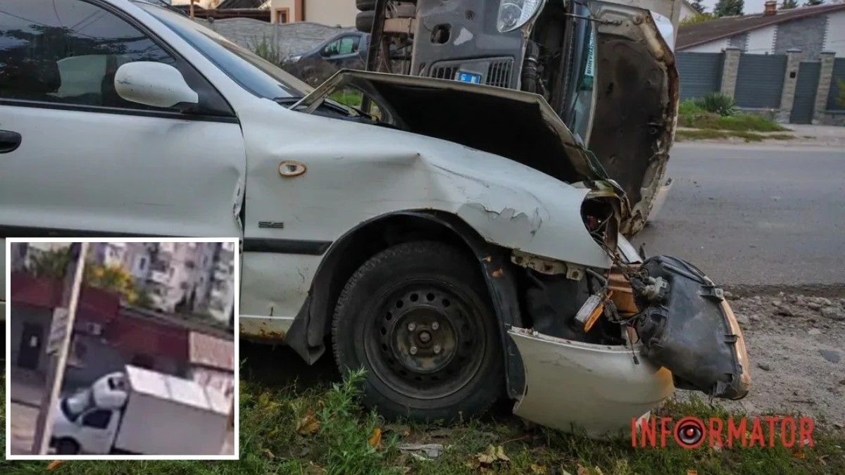 Відео моменту: у Дніпрі на Зразковій Daewoo врізався у "ГАЗель" і та перекинулась на бік