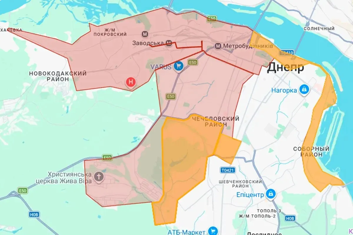 Приблизна мапа відключення води в Дніпрі