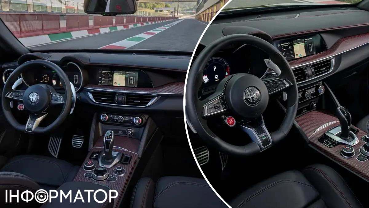 З червонястим карбоном всередині салон виглядає одночасно спортивним і недешевим З червонястим карбоном всередині салон виглядає одночасно спортивним і недешевим