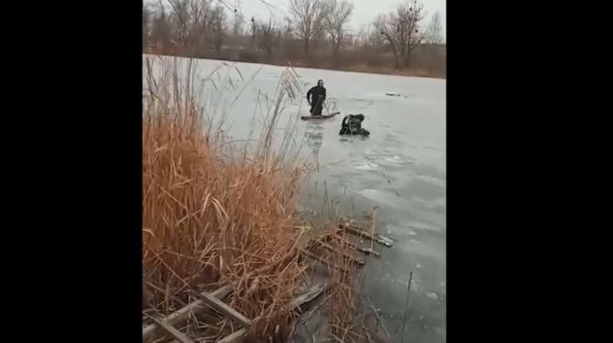 В Киеве на хрупком льду застряли мужчина и собака: как их спасали