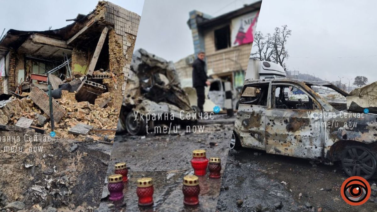 Понівечені автівкі та лампадки: як виглядає місце прильоту ракети в Голосіївському районі Києва