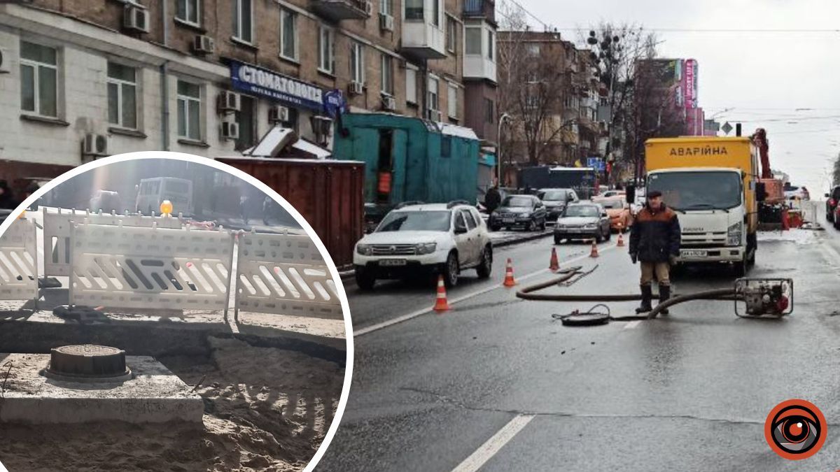 У Києві на вулиці Гетьмана завершили ремонт каналізації, але ділянка дроги все ще перекрита