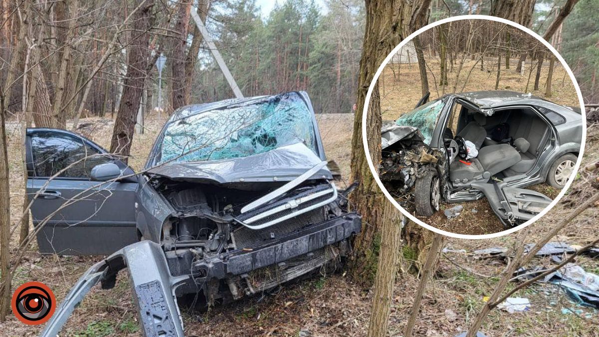 На Київщині Chevrolet злетів з дороги і зупинився у дереві