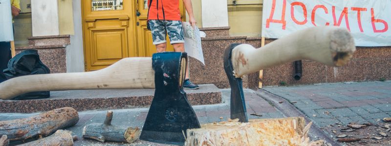 В центре Киева под цитаты Высоцкого рубили деревья и требовали вернуть в лес тишину