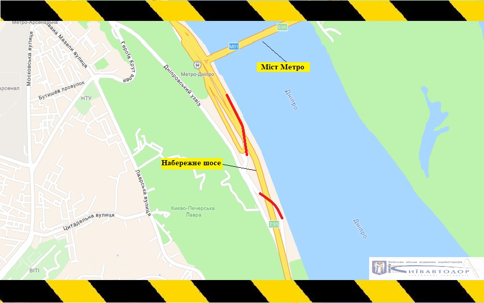 У Києві на місяць обмежили рух на примиканні Дніпровського узвозу до Набережного шосе 1