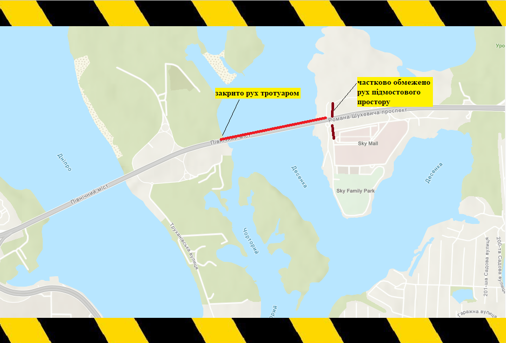 У Києві затягнувся ремонт на мосту через Десенку в бік Троєщини: схема 1