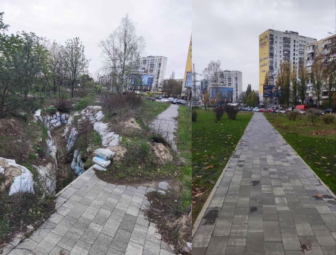 Зарыли окопы, простиравшиеся вдоль тротуара