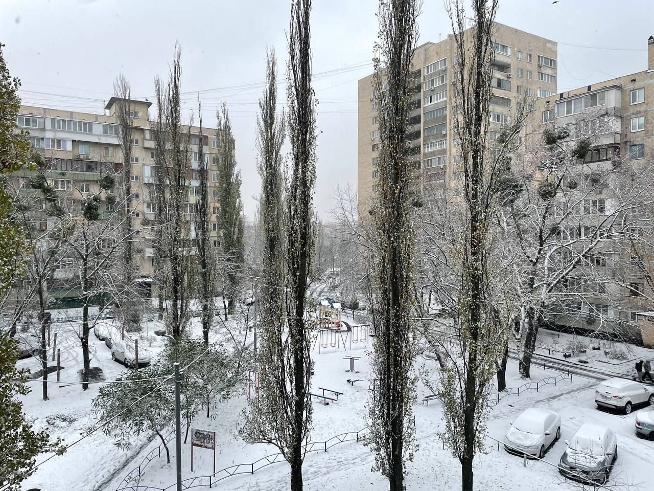 Перший сніг у Дніпровському районі столиці
