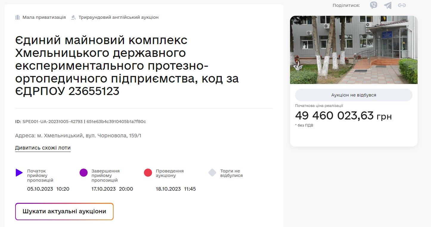 Предприятие в Хмельницком не удалось продать. Предприятие в Хмельницком не удалось продать.
