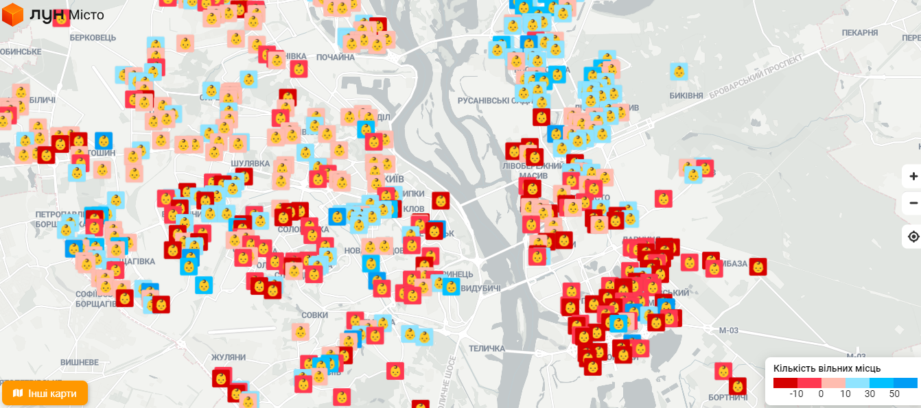 Самый загружен - Дарницкий район, самое свободное же на Троещине