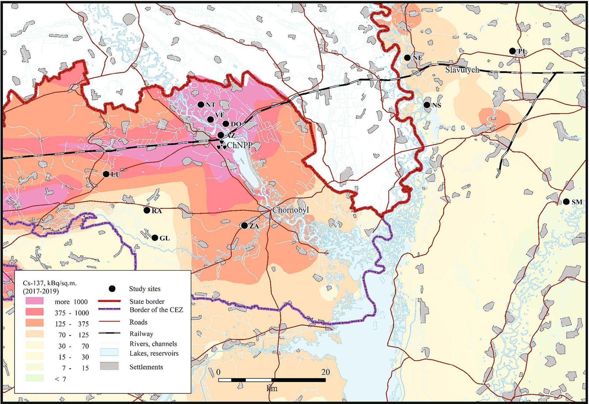 Крапками позначені місця, де проводили збір жаб для дослідження