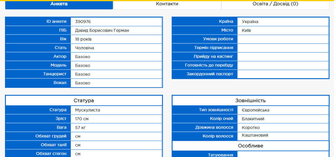 Анкета Давида Германа - едва ли не единственный след, оставшийся от юноши в Интернете