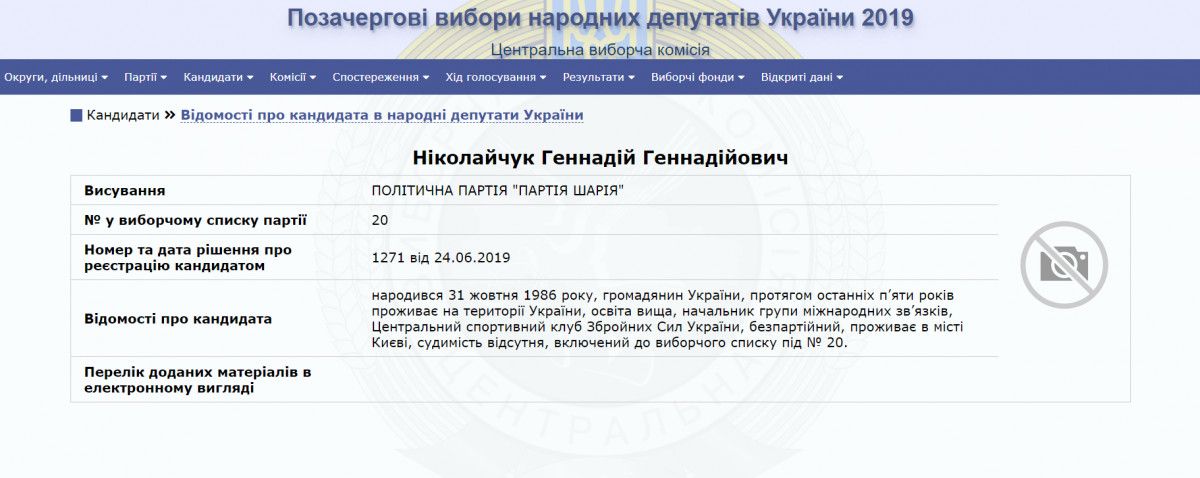  скан з вебархіву, яким підтверджується балотування Ніколайчука у 2019 році