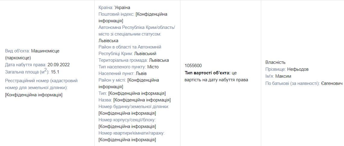 З декларації Максима Нефьодова З декларації Максима Нефьодова