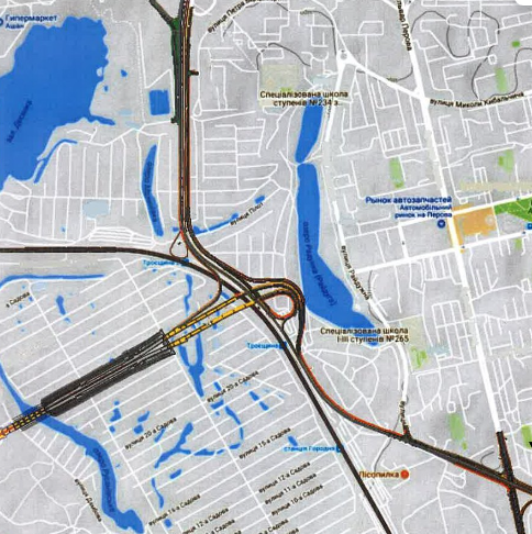 Так виглядатиме розв'язка на лівому березі: поки що замість естакад проїздом слугуватиме тунель під залізницею. Проєкт від The Village Так виглядатиме розв'язка на лівому березі: поки що замість естакад проїздом слугуватиме тунель під залізницею. Проєкт від The Village