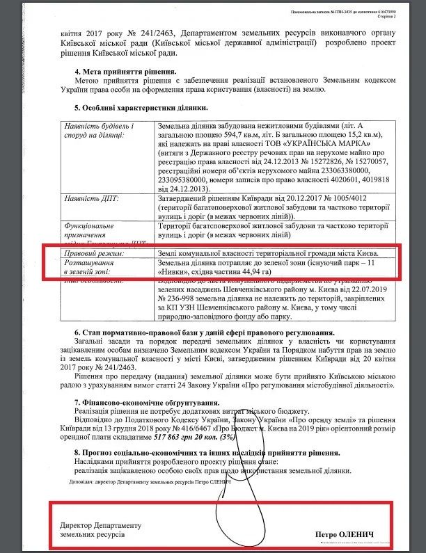 В документі стоїть начебто підпис Петра Оленича.
