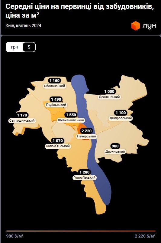 Вартість метрів квадратних на первинці. Фото - сайт ЛУН