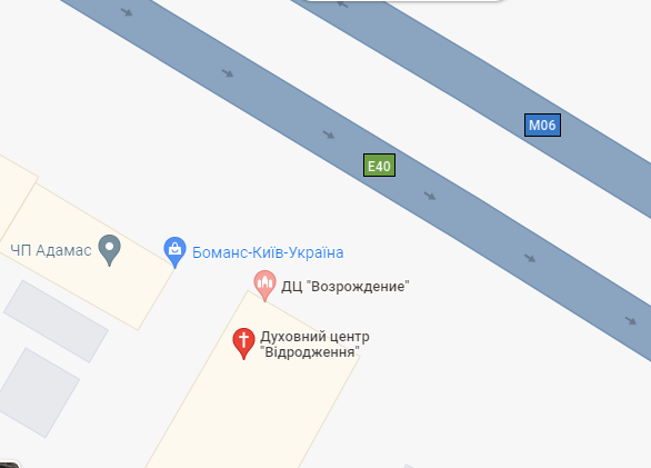 Згідно з картою, "Духовний центр "Відродження" знаходиться у відлюдному місці, під Південним мостом, що нині перекритий з міркувань безпеки