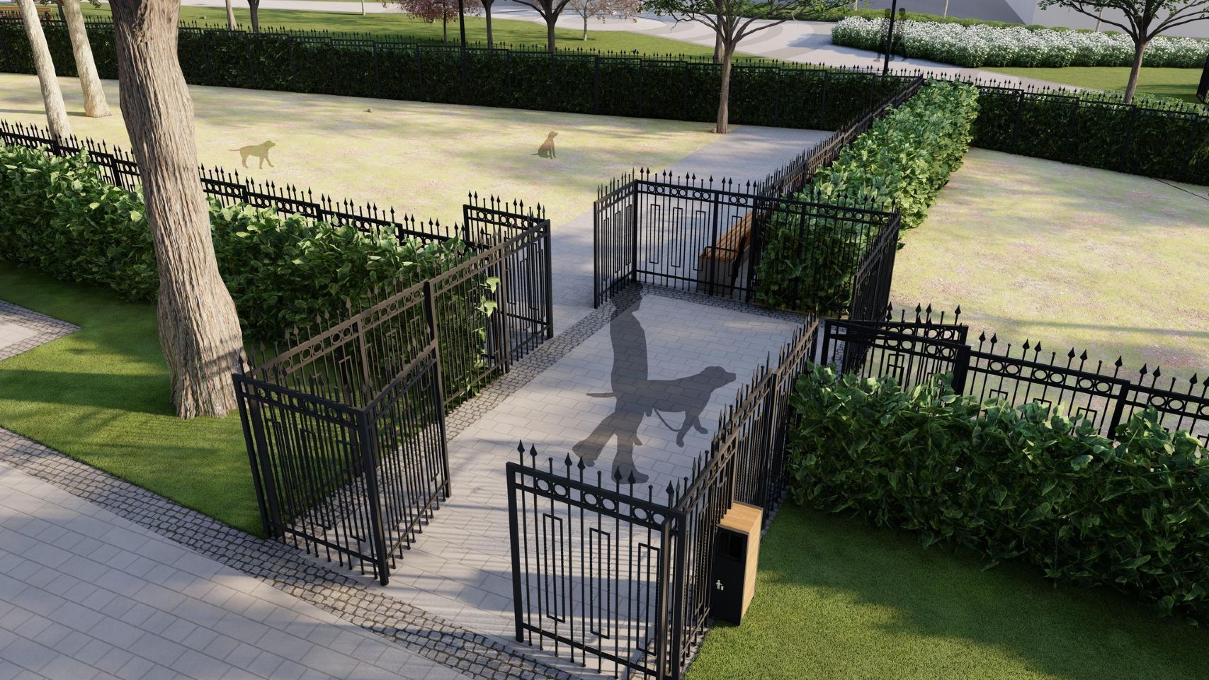 В сквере сделают зоны выгула для маленьких и больших собак. В сквере сделают зоны выгула для маленьких и больших собак.