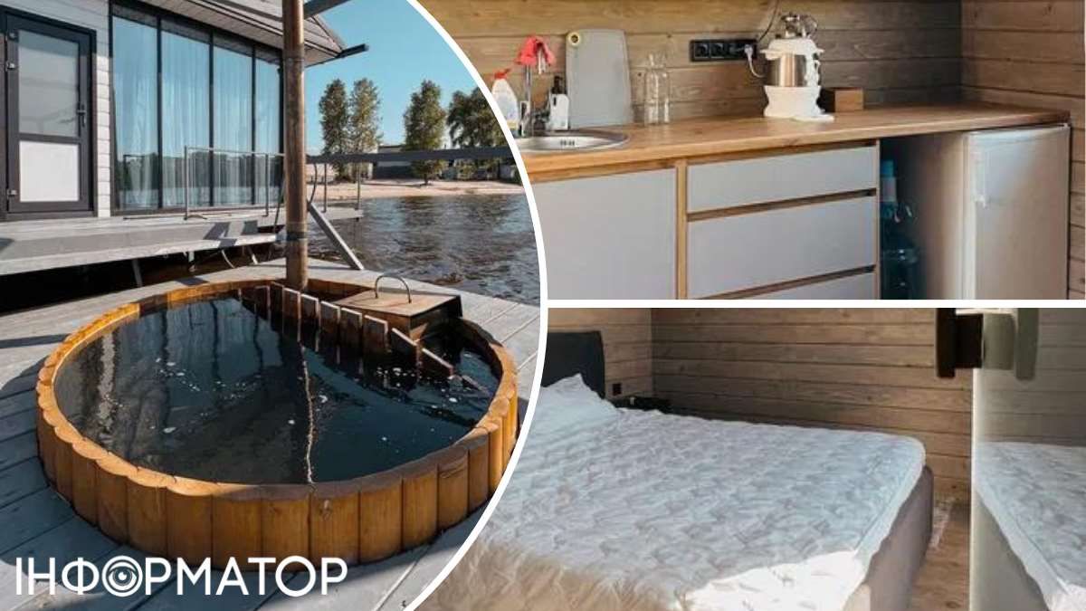 Внутри плавучего дома – удобства: есть чан с видом на Днепр, кухня и спальня