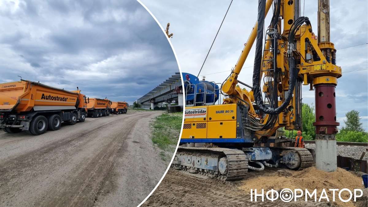 Працює важка техніка: роботи з облаштування з'їзду з Подільсько-Воскресенського мостового переходу йдуть повним ходом. Фото: Павло Авдокушин