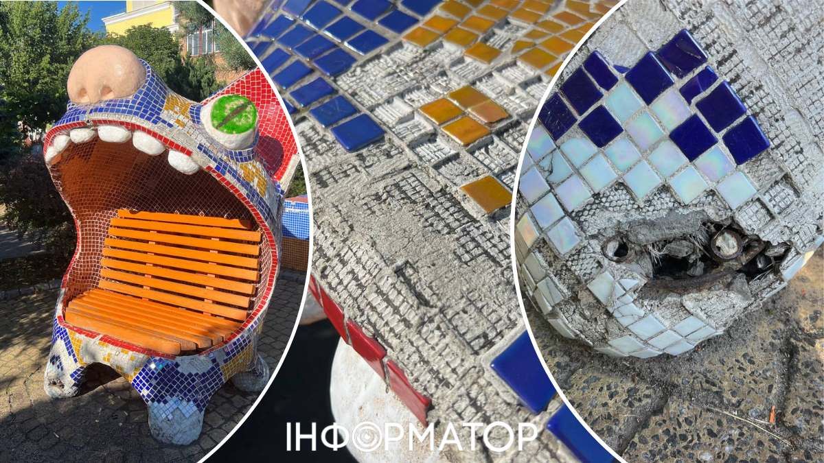 "Лавці-котиську" пощастило значно менше, тут вже подекуди видно металевий каркас скульптури "Лавці-котиську" пощастило значно менше, тут вже подекуди видно металевий каркас скульптури