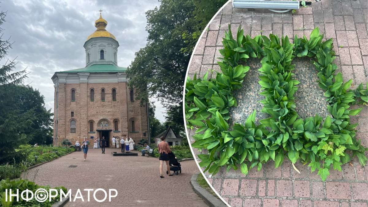 Михайловский храм Выдубецкого монастыря также интересно декорировали к празднику Троицы