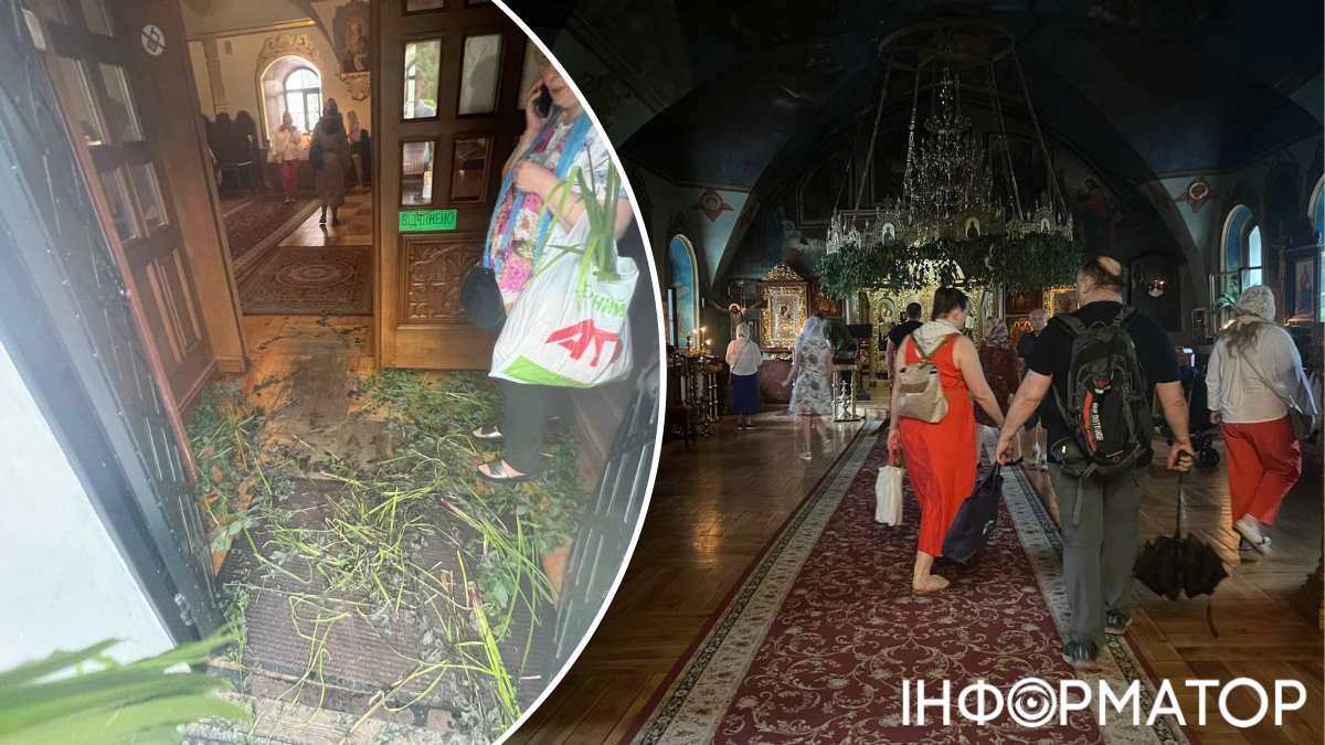 Самым большим акцентом стала люстра внутри, ее украсили зеленью по кругу